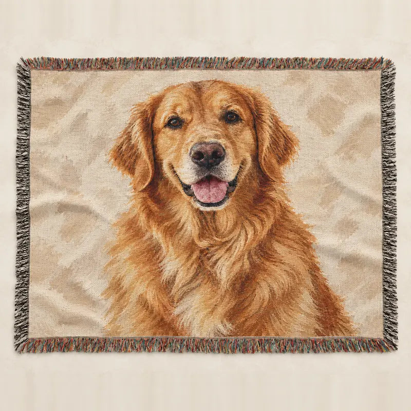 The portrait woven into a fringed throw